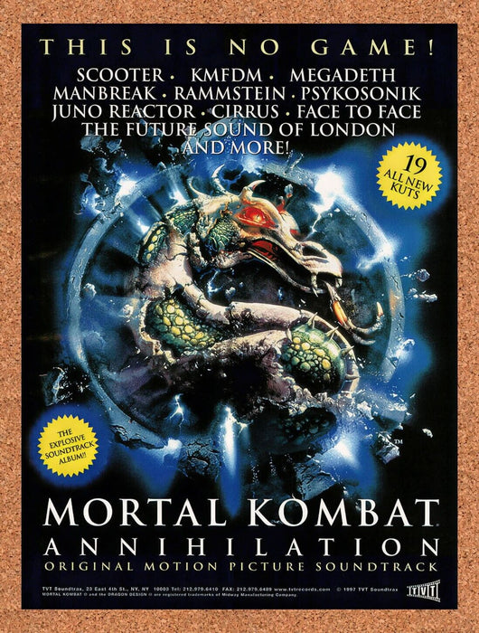 1997 Mortal Kombat Annihilation Original Movie Soundtrack Original Ad v1 - for just $17.99! 