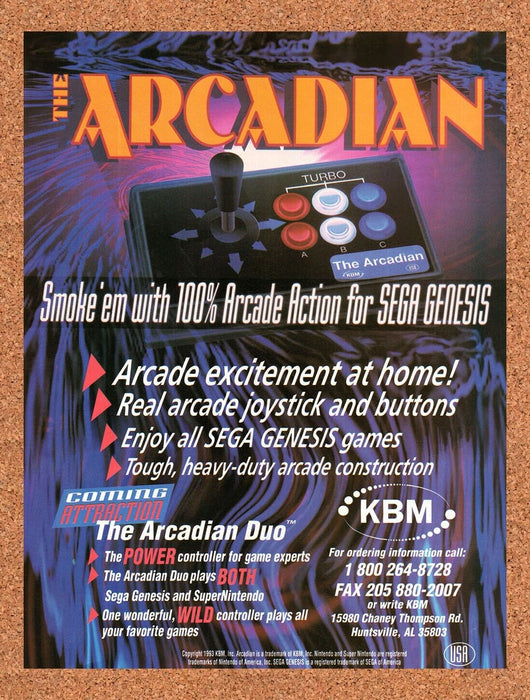 1993 The Arcadian Genesis Arcade Stick Original Ad v2 - for just $17.99! 