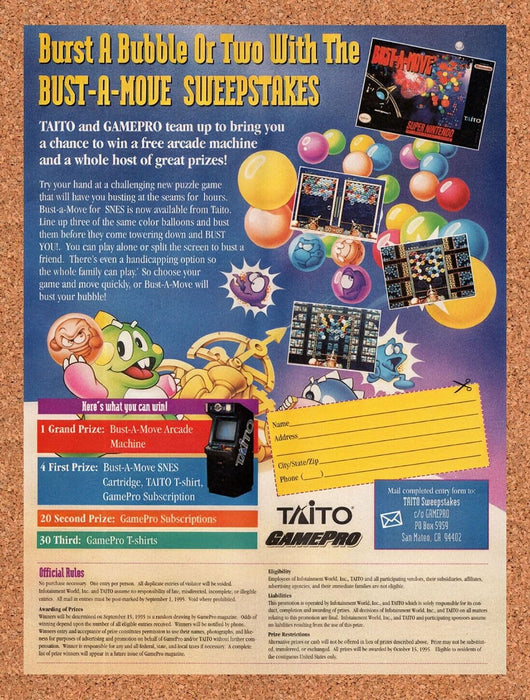 1995 Taito Sweepstakes Original Ad v7 - for just $17.99! 