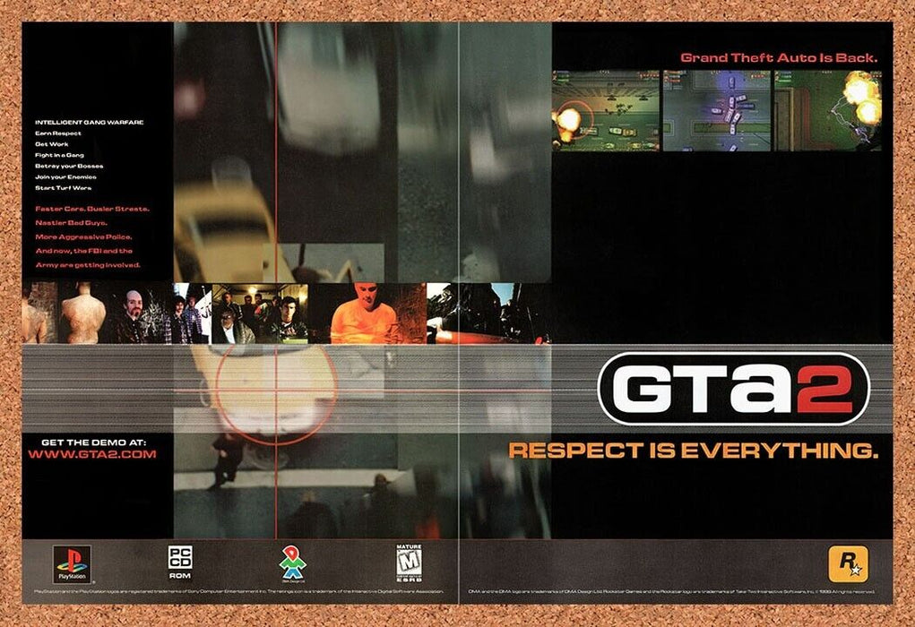 1999 Grand Theft Auto 2 PS1 Original Ad v4 - for just $21.49! 