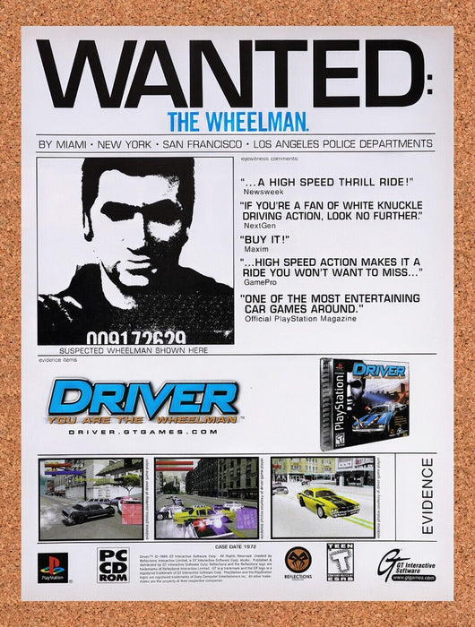 1999 Driver 1 You Are The Wheelman PS1 Original Ad v3 - for just $15.29! 