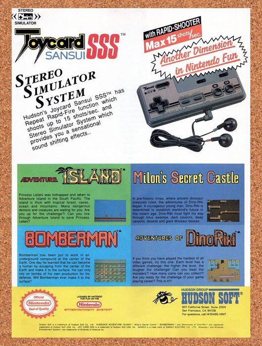 1989 Hudson Soft NES Toycard Sansui SSS Controller Original Ad v1 - for just $17.99! 