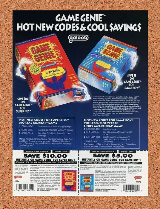 1994 Game Genie SNES Gameboy Original Rebate Ad v1 - for just $17.99! 
