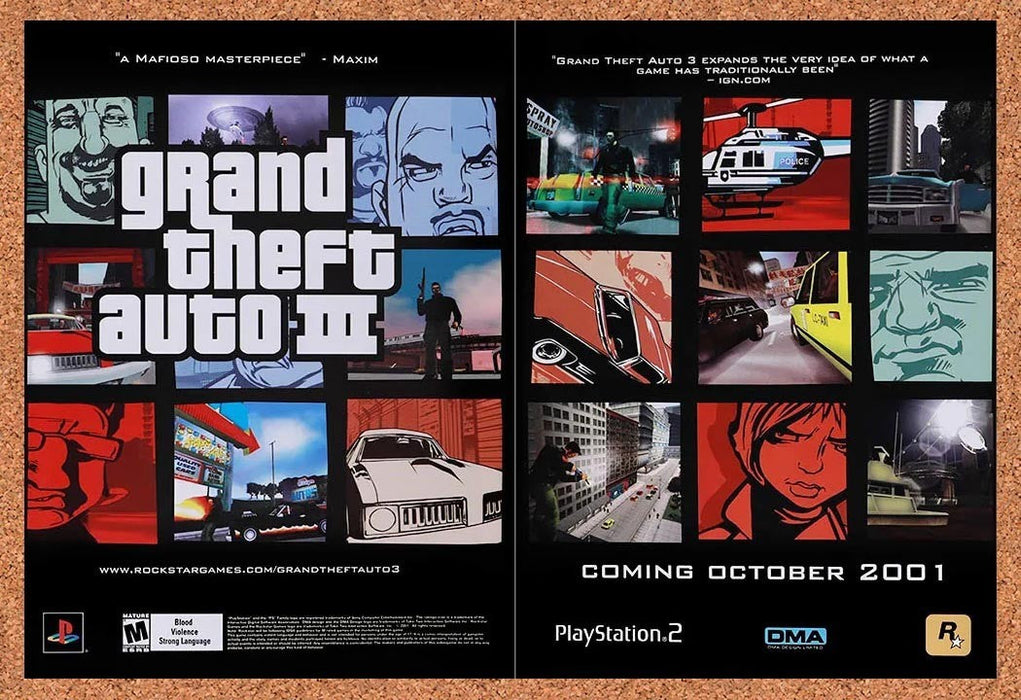 2001 Grand Theft Auto III PS2 Original Advertisement v3 - for just $23.99! 