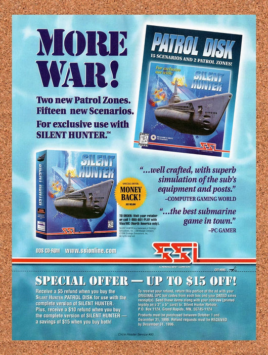 1996 Silent Hunter Patrol Disk PC Original Advertisement v1 - for just $19.49! 
