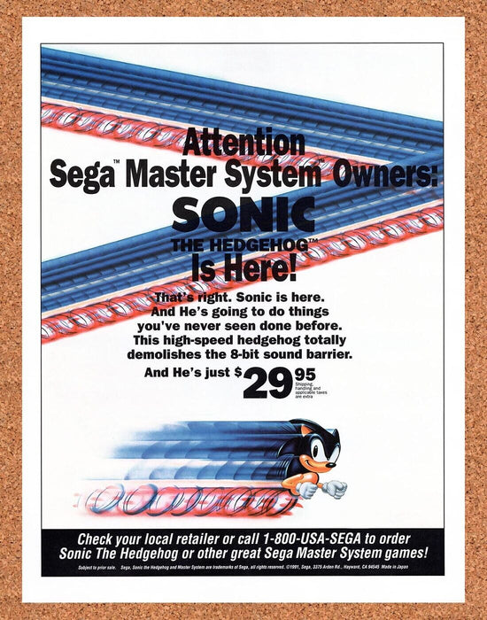 1992 Sonic Sega Master System Original Ad v8 - for just $17.99! 