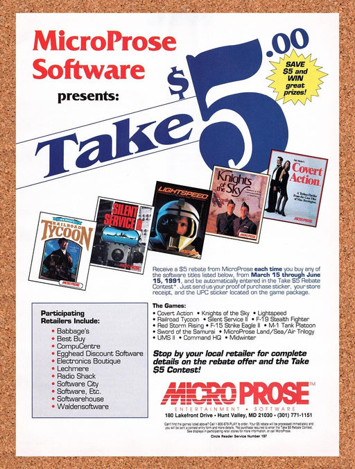 1991 MicroProse PC Games Original Ad v6 - for just $17.99! 