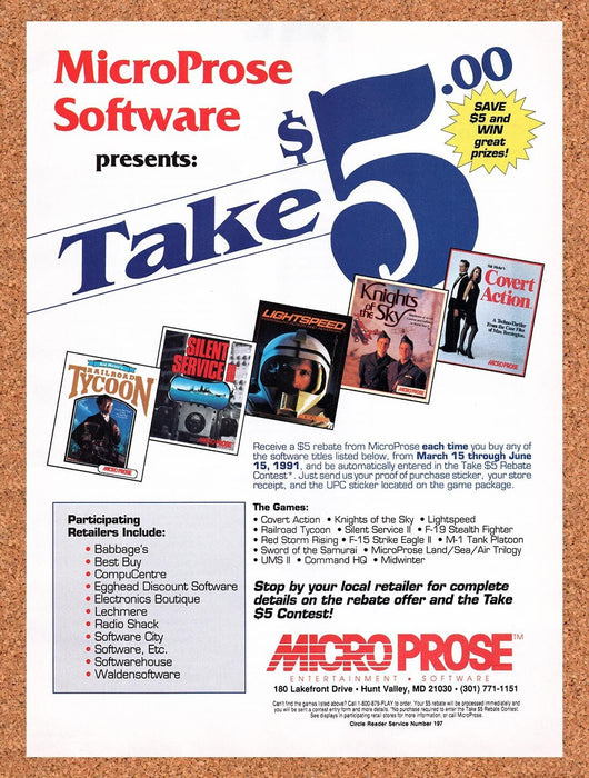 1991 MicroProse PC Games Original Ad v6 - for just $17.99! 