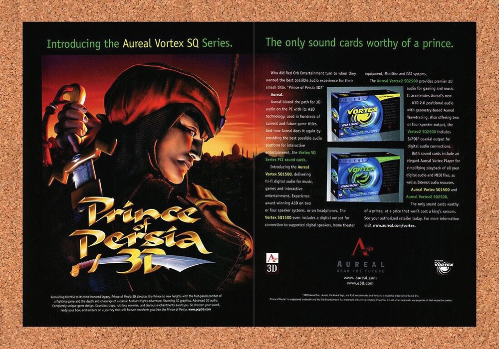 1999 Prince Of Persia 3D PC Original Aureal Vortex Ad - for just $21.49! 