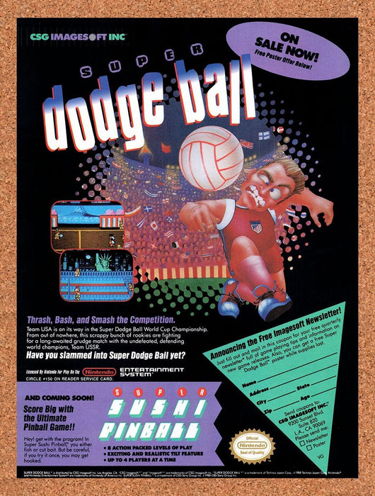 1990 Super Dodge Ball NES Original Ad v2 - for just $17.99! 