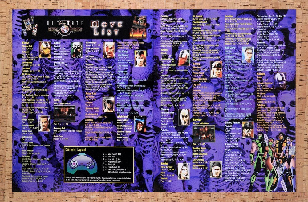 1996 Mortal Kombat 3 Ultimate Arcade Move List Original Ad v3 - for just $21.49! 
