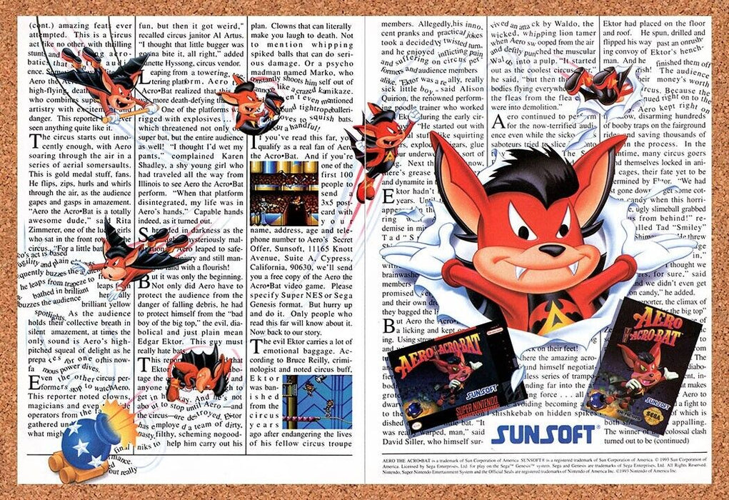 1993 Aero The Acro-Bat SNES Original Ad v2 - for just $21.49! 