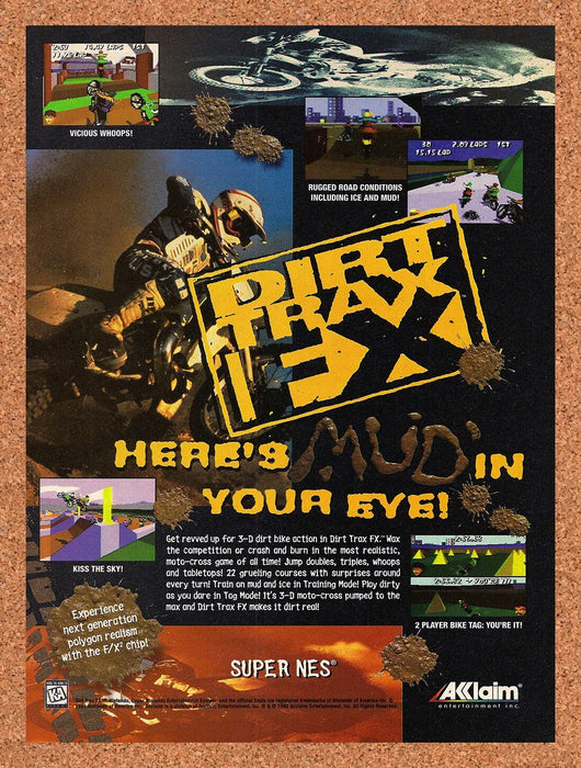 1995 Dirt Trax FX SNES Original Ad v1 - for just $17.99! 