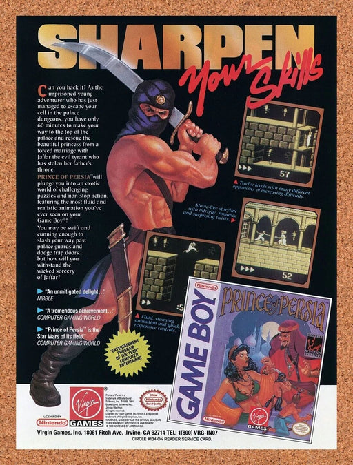 1992 Prince of Persia Gameboy Original Ad - for just $17.99! 