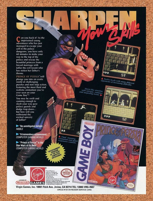 1992 Prince of Persia Gameboy Original Ad - for just $17.99! 