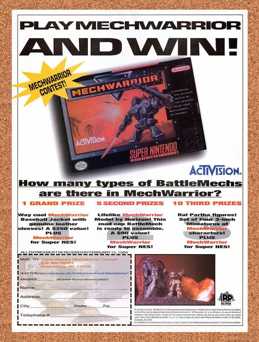 1993 MechWarrior SNES Original Ad v3 - for just $17.99! 
