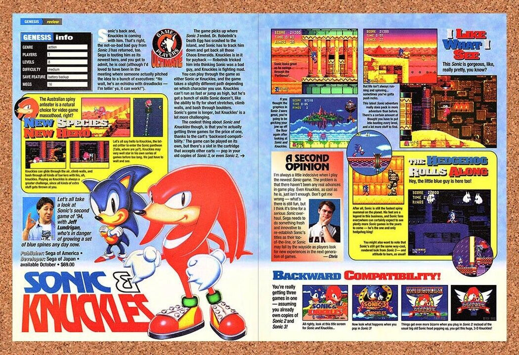 1994 Sonic & Knuckles Genesis Original Review Ad - for just $21.49! 