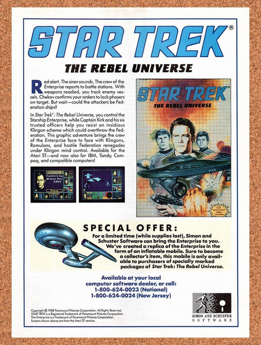 1988 Star Trek The Rebel Universe Atari ST Original Ad v1 - for just $18.49! 