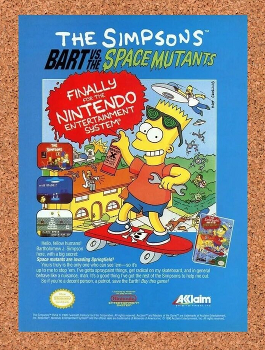 1991 Bart vs the Space Mutants NES Original Simpsons Ad v1 - for just $17.99! 