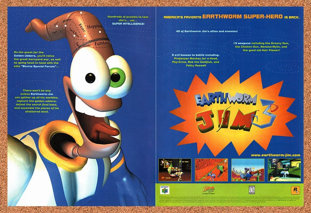1999 Earthworm Jim 3D N64 Original Ad v2 - for just $21.69! 