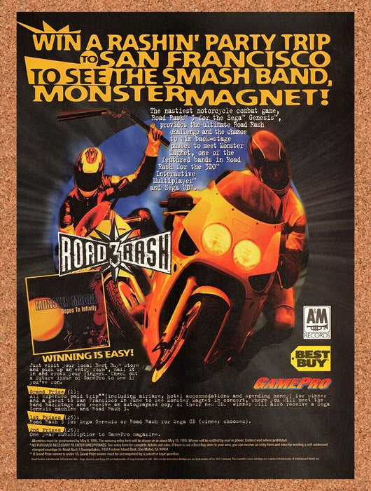 1995 Road Rash 3 Sweepstakes Original Ad v4 - for just $17.99! 