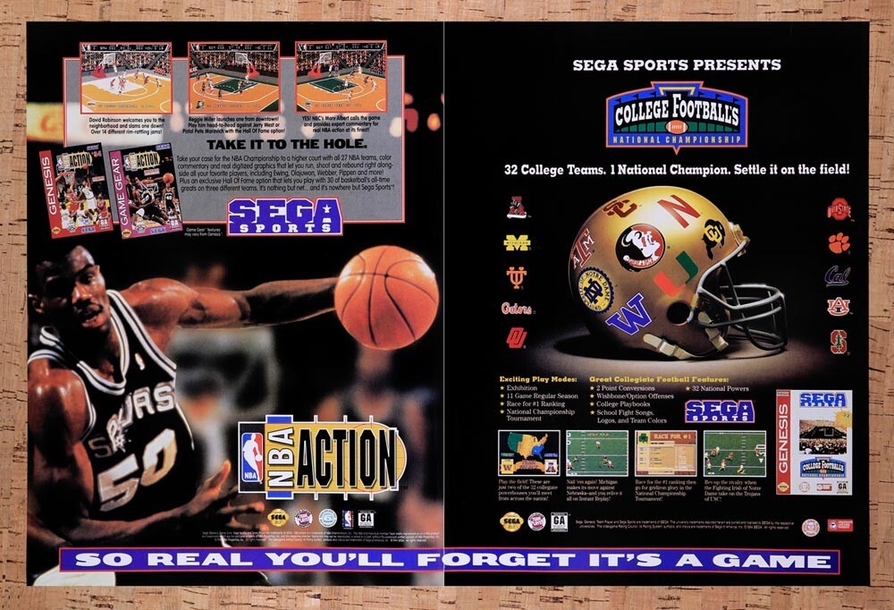 1995 Sega Sports NBA Action & College Football Original Ad v1 - for just $18.27! 