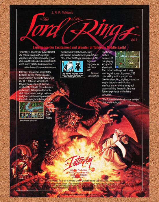 1991 Lord Of the Rings Amiga Original Ad - for just $17.99! 