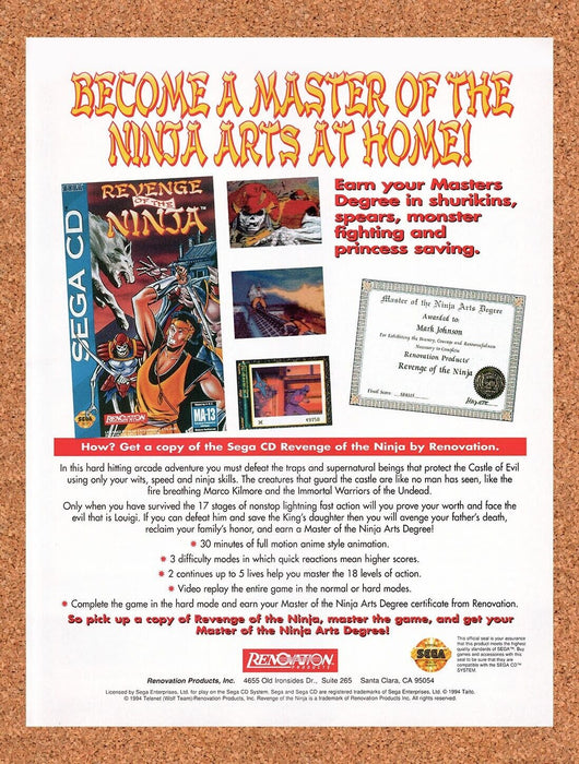 1994 Revenge Of The Ninja Sega CD Original Ad v1 - for just $17.99! 