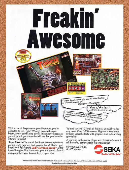 1993 Super Turrican SNES Original Ad v1 - for just $17.99! 