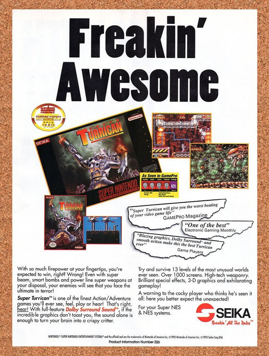 1993 Super Turrican SNES Original Ad v1 - for just $17.99! 