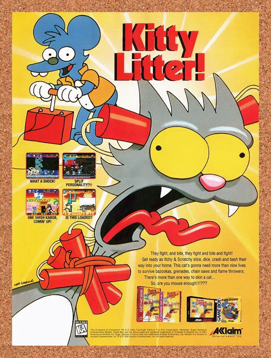 1995 The Itchy & Scratchy Game Genesis Original Ad - for just $17.99! 