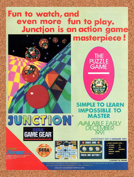 1992 Junction Game Gear Original Ad v1 - for just $17.99! 