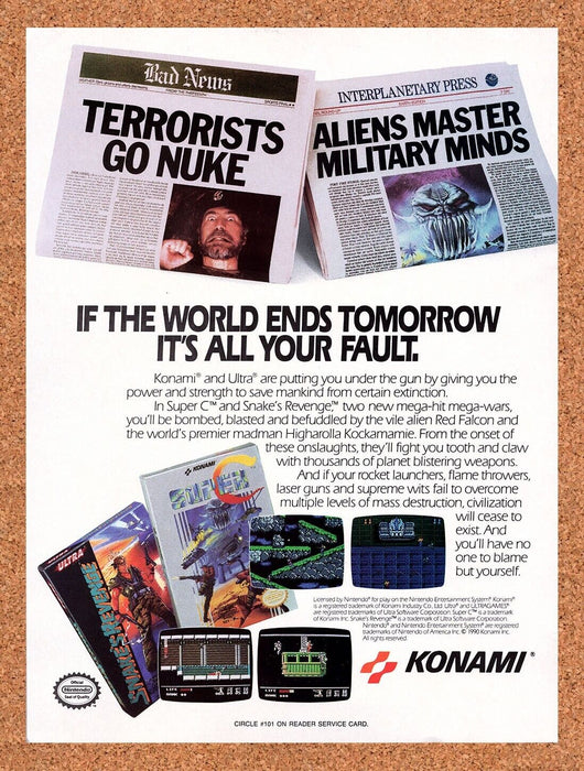 1990 Konami NES Games Original Contra MGS Ad - for just $18.99! 