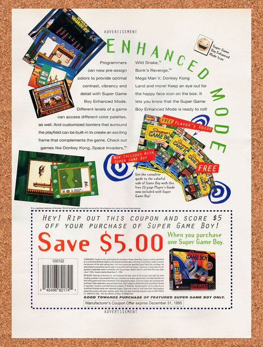 1995 Super Game Boy Save $5 Rebate Original Ad v6 - for just $17.99! 