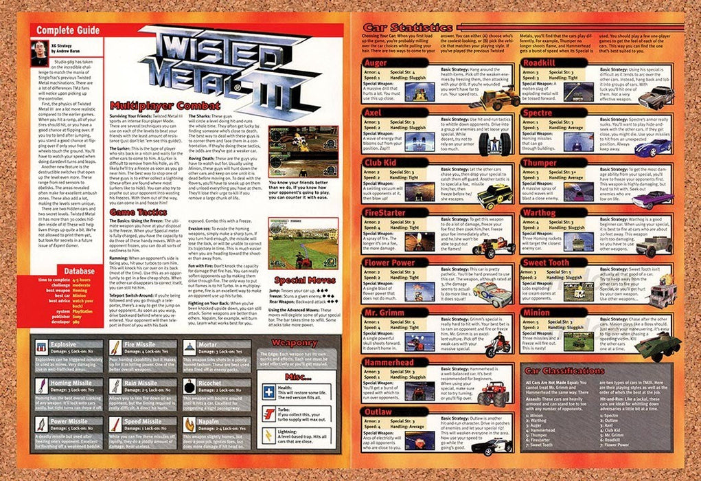 1999 Twisted Metal III Car Statistics Original Advertisement vr3 - for just $23.99! 