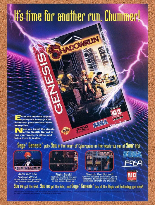 1994 Shadowrun Genesis Original Ad v2 - for just $17.99! 