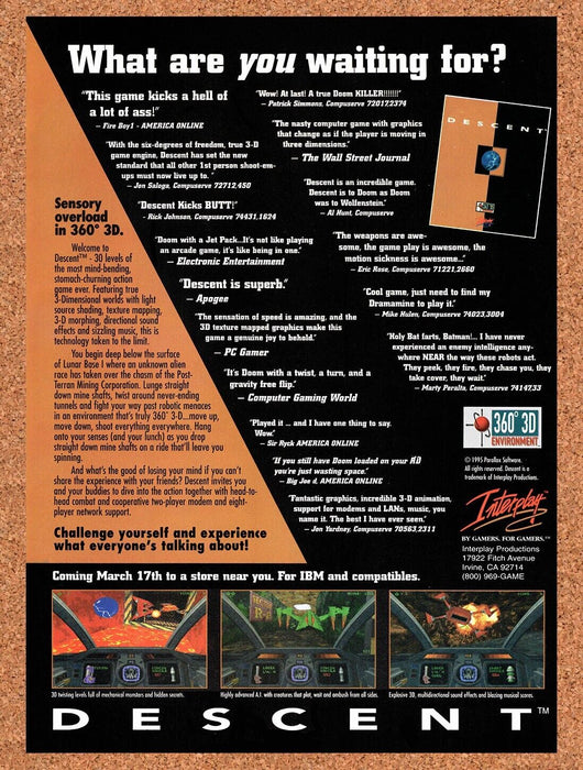 1995 Descent PC Original Ad v1 - for just $17.99! 