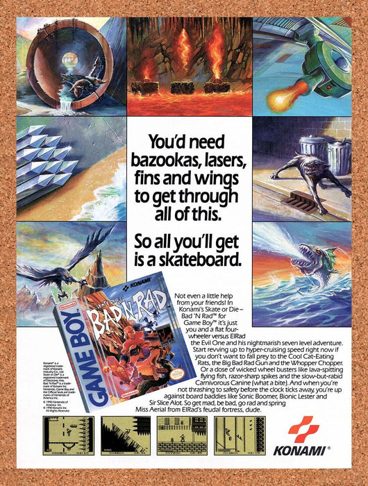1991 Skate Or Die Bad N Rad Game Boy Original Ad v1 - for just $18.49! 