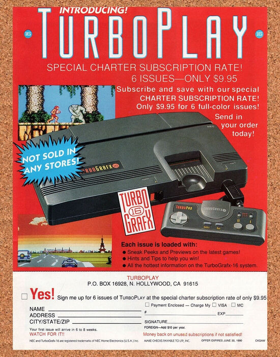 1990 TurboGrafx-16 Play Magazine Subscription Original Ad - for just $17.99! 