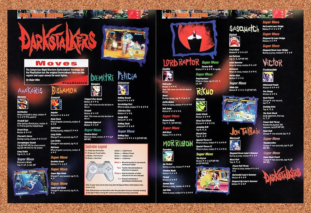 1996 Darkstalkers PS1 Moves Breakdown Original Ad v3 - for just $21.49! 