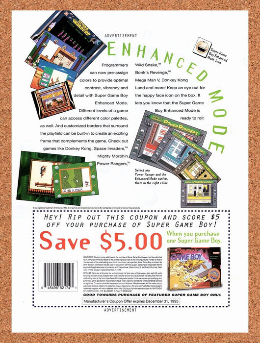 1995 Super Game Boy Save $5 Rebate Original Ad v2 - for just $17.99! 