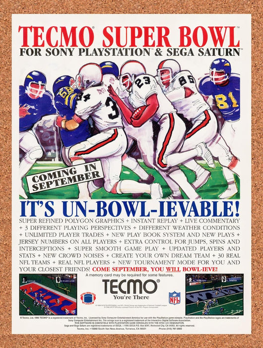 1996 Tecmo Super Bowl PS1 Original Ad v1 - for just $17.99! 