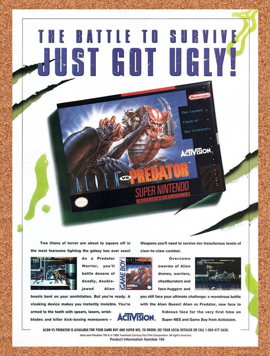 1993 Alien Vs Predator SNES Original Ad v7 - for just $17.99! 