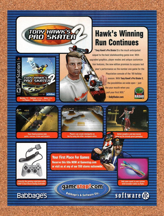 2000 Tony Hawk's Pro Skater 2 GameStop Original Advertisement v6 - for just $19.49! 