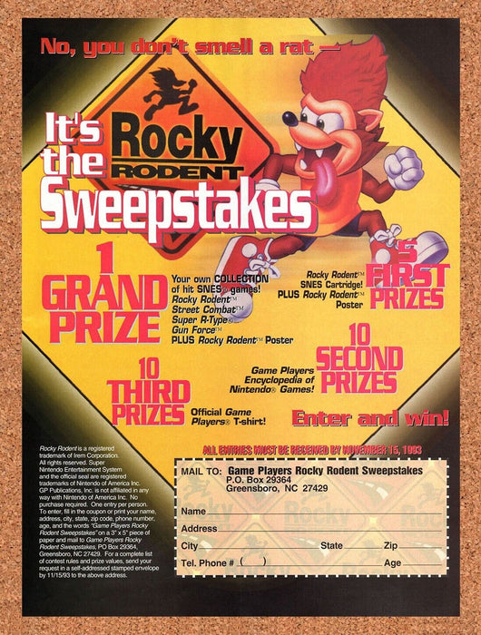 1993 Rocky Rodent Sweepstakes Original Ad v1 - for just $17.99! 