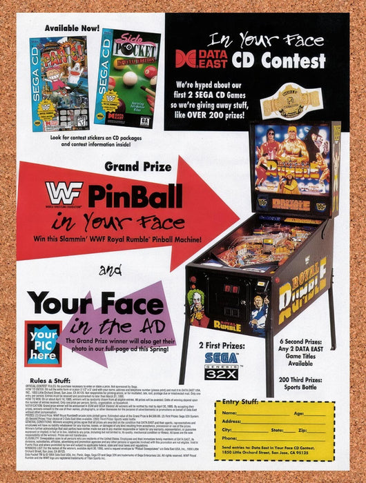 1995 WWF Royal Rumble Pinball Sweepstakes Original Ad v7 - for just $17.99! 