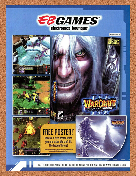 2003 WarCraft III Frozen Throne PC Original EB Games Ad - for just $17.99! 