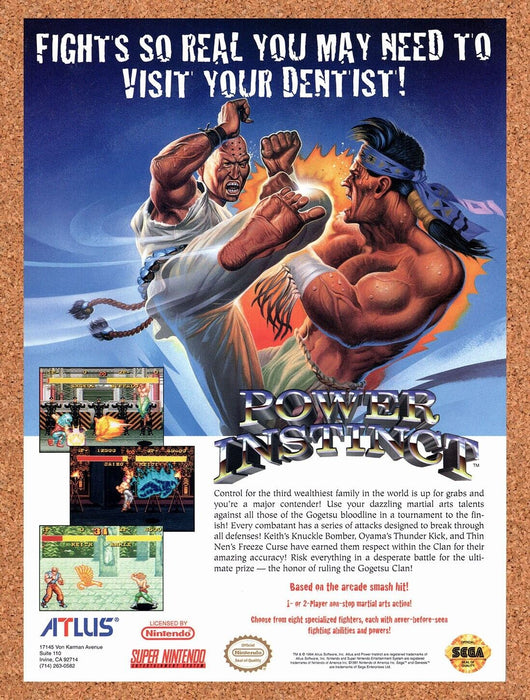 1994 Power Instinct SNES Original Ad v1 - for just $17.99! 