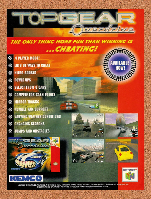 1998 Top Gear Overdrive N64 Original Ad v1 - for just $17.99! 