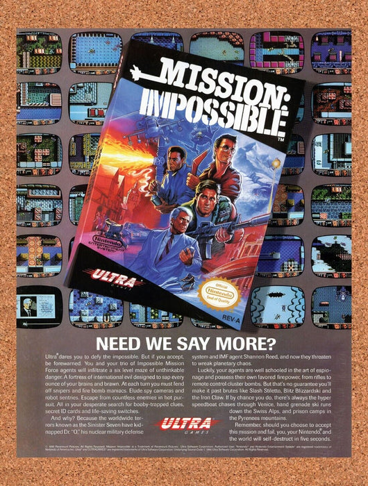 1990 Mission Impossible NES Original Ad v1 - for just $17.99! 